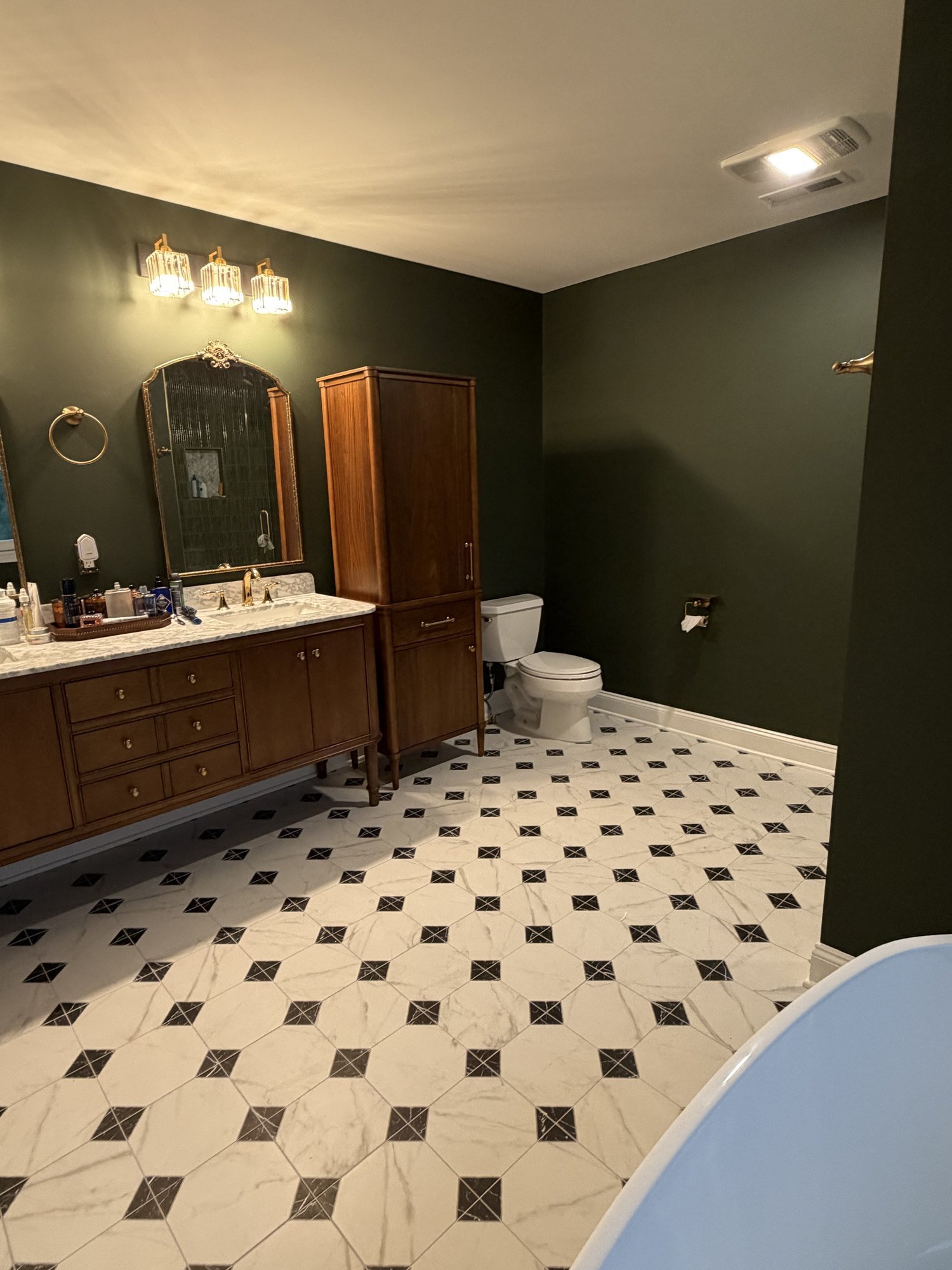 Master bathroom with walnut double vanity