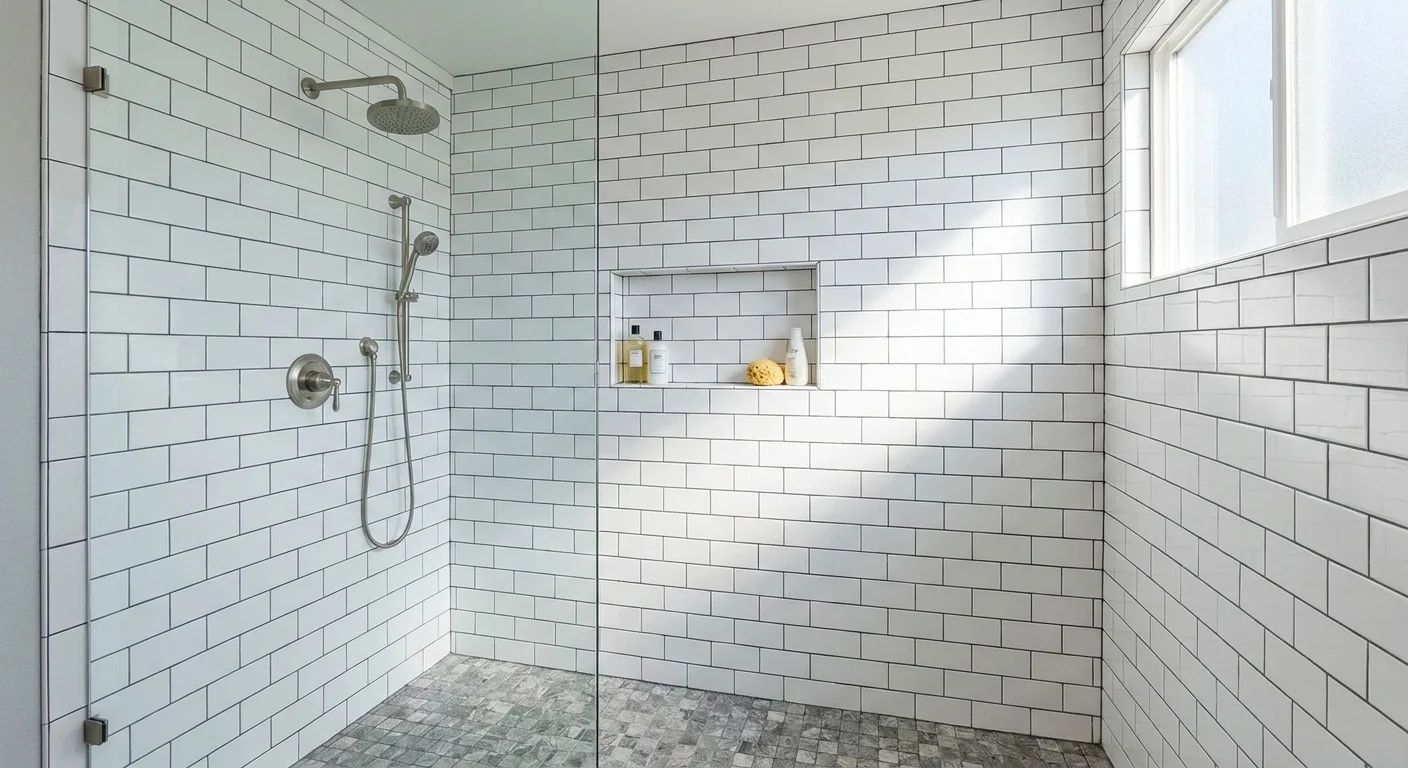 Signs Your Tile Shower Is Leaking Behind the Walls (design concept, AI render)